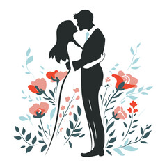 Newlyweds couple with floral design flat illustration