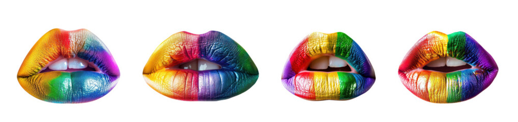 Lip with rainbow pride color isolate on transparency background PNG