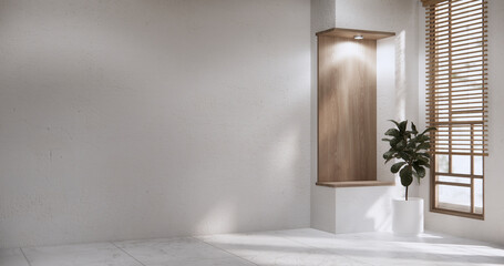 Architecture and interior concept Empty room wood docoration wall on granite floor.