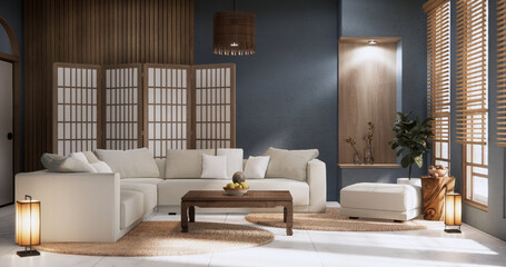 grey Living room modern minimal style with sofa armchair on tiles granite floor.