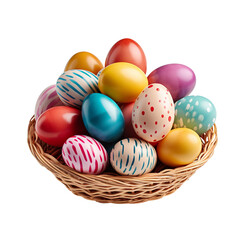 Naklejka premium Easter basket filled with colorful eggs isolated on transparent background