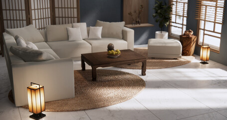 grey Living room modern minimal style with sofa armchair on tiles granite floor.