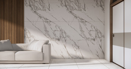 Living room modern minimal style with sofa armchair on tiles granite floor.