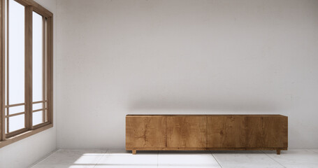 Cabinet on scene living room wall decoration and granite tiles floor.