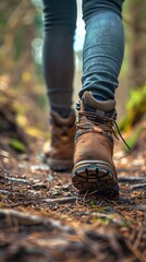 Closeup shot of a backpackers boots on a winding trail, showcasing the journey and exploration of longdistance hiking
