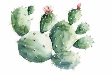 A beautiful watercolor of a blooming cactus, stark yet striking, isolated minimal with white background