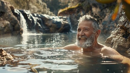  Elderly Man Enjoys Cold Water Therapy, Elevating Wellness and Easing Anxiety for Improved Wellbeing