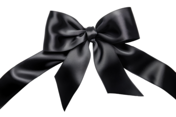 black ribbon bow isolated on white or transparent png