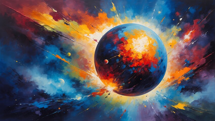 Oil painting on canvas. Artistic texture, paint doubs and smears grungy background, hand painted teal and beige colored pattern