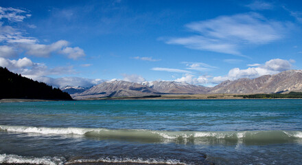View of Lake Tekapo from the shoreline