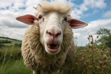 Close-up of a sheep looking at the camera - obrazy, fototapety, plakaty