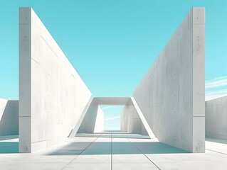 Striking Minimalist Architecture with Symmetrical Geometric Shapes Against Serene Blue Sky
