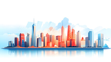 Obraz premium Digital cityscape flat design illustration abstract graphic poster web page PPT background