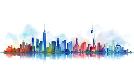 Obraz premium Digital cityscape flat design illustration abstract graphic poster web page PPT background