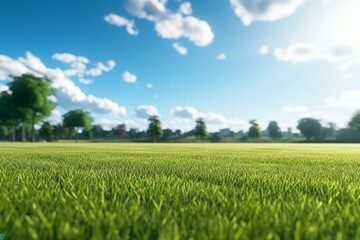 Obraz premium Grass field with trees in the distance