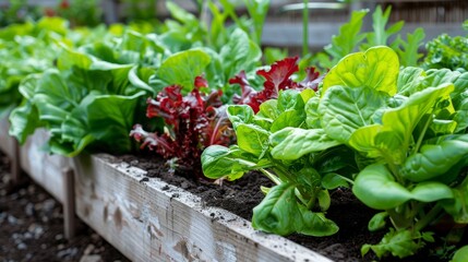 Garden lettuce surrounded by nature's bounty of plants, vegetables, and flowers, epitomizing the freshness of spring in an organic garden