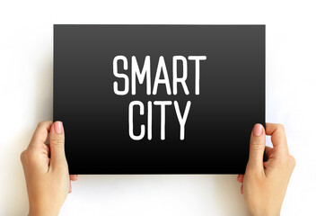 Smart city text on card, concept background