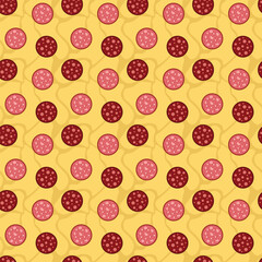 Slices of salami sausage seamless pattern for National Salami Day