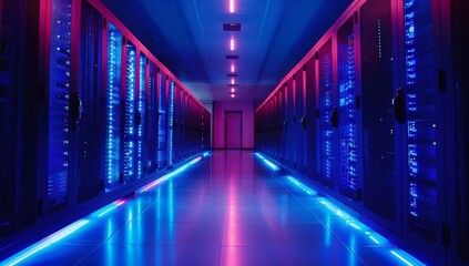 servers in datacenter blue light high contrast