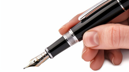 Naklejka premium elegant fountain pen signing a successful contract, macro shot