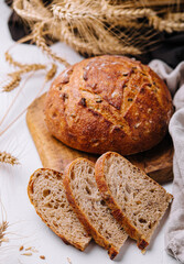 Artisan sourdough bread on wooden board