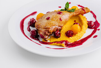 Gourmet duck confit with berry sauce