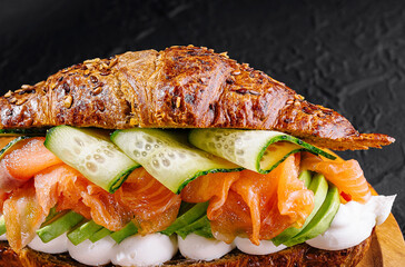 Gourmet smoked salmon sandwich on rustic bread