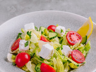 Fresh greek salad with feta cheese and vegetables