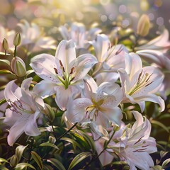 Fototapeta premium A tight shot of several blooms with a hazy backdrop of leaves and flowers