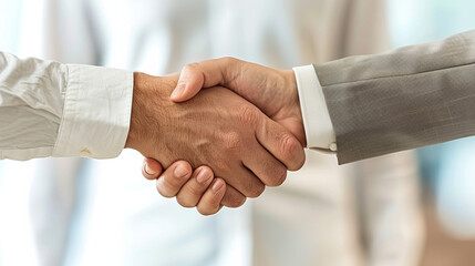 detailed photo of a handshake between two business people with a blurred white background, symbolizing successful partnerships and agreements
