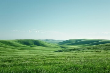 Green rolling hills under clear blue sky