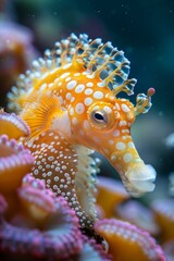 A Stunning Close-Up of a Yellow Seahorse with White Spots
