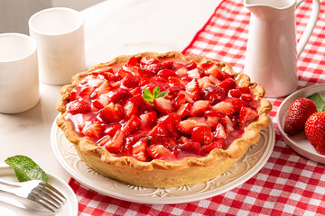 Strawberry jello pie. Baked homemade crust pie with No-bake filling. Lots of fresh strawberry and...