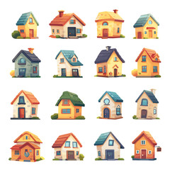 Cartoon Tiny Houses in Various Sizes and Colors Icon Set on White Background for Housing, Real Estate, Architecture, and Neighborhood Concepts. Vibrant Miniature Homes.