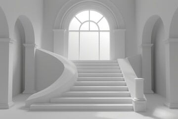 White minimalist architecture with stairs and arched windows