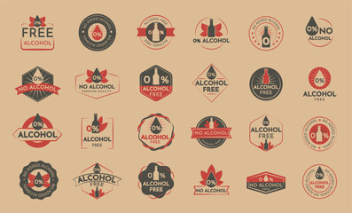 The retro set of alcohol free logo in a vector Illustration. Big collection badges