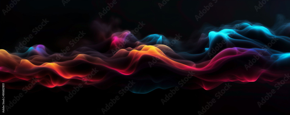 Poster an abstract artwork with swirling colors with a smoke effect against a black background - generative