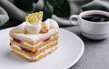 Delectable layered cake on elegant white plate