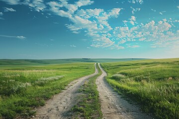 Fototapeta premium Country Road through the Green Field