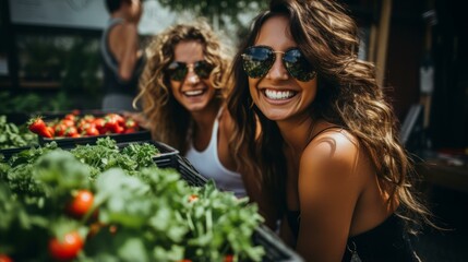 Two young women at a farmers market - Powered by Adobe