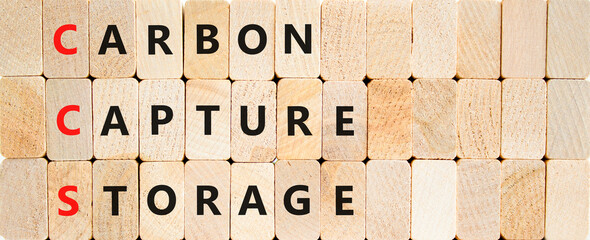 CCS Carbon capture storage symbol. Concept words CCS Carbon capture storage on beautiful wooden blocks. Beautiful wooden background. Business ecological Carbon capture storage concept. Copy space.