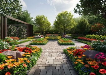 landscaping ideas with colorful flowers and stone path