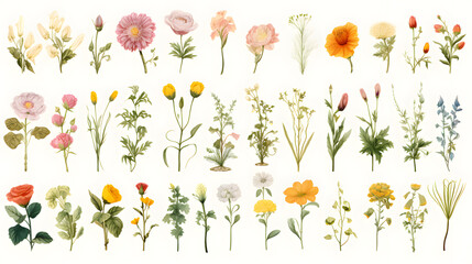 Fototapeta premium Digital watercolor flowers clip art set print pattern flower abstract graphic poster background