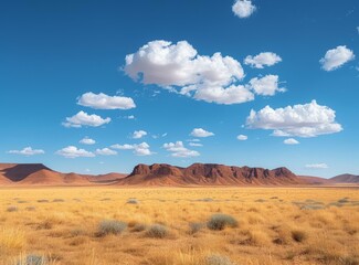 A vast desert landscape with mountains in the distance