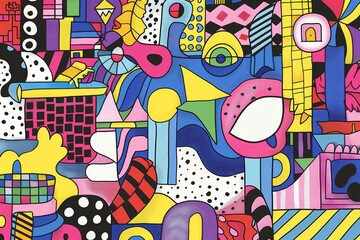 Fototapeta premium A front cover for a colouring book for toddlers called Shape and Pattern Playground, full of different shapes with various patterns within the shapes