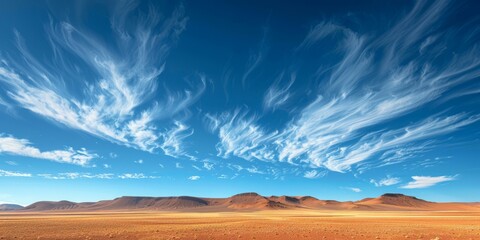 Arid Desert Landscape with Blue Sky and White Clouds