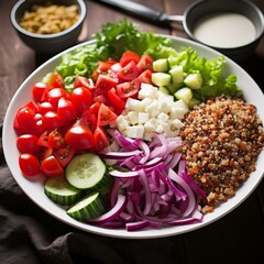 A delicious and healthy salad with fresh vegetables and quinoa