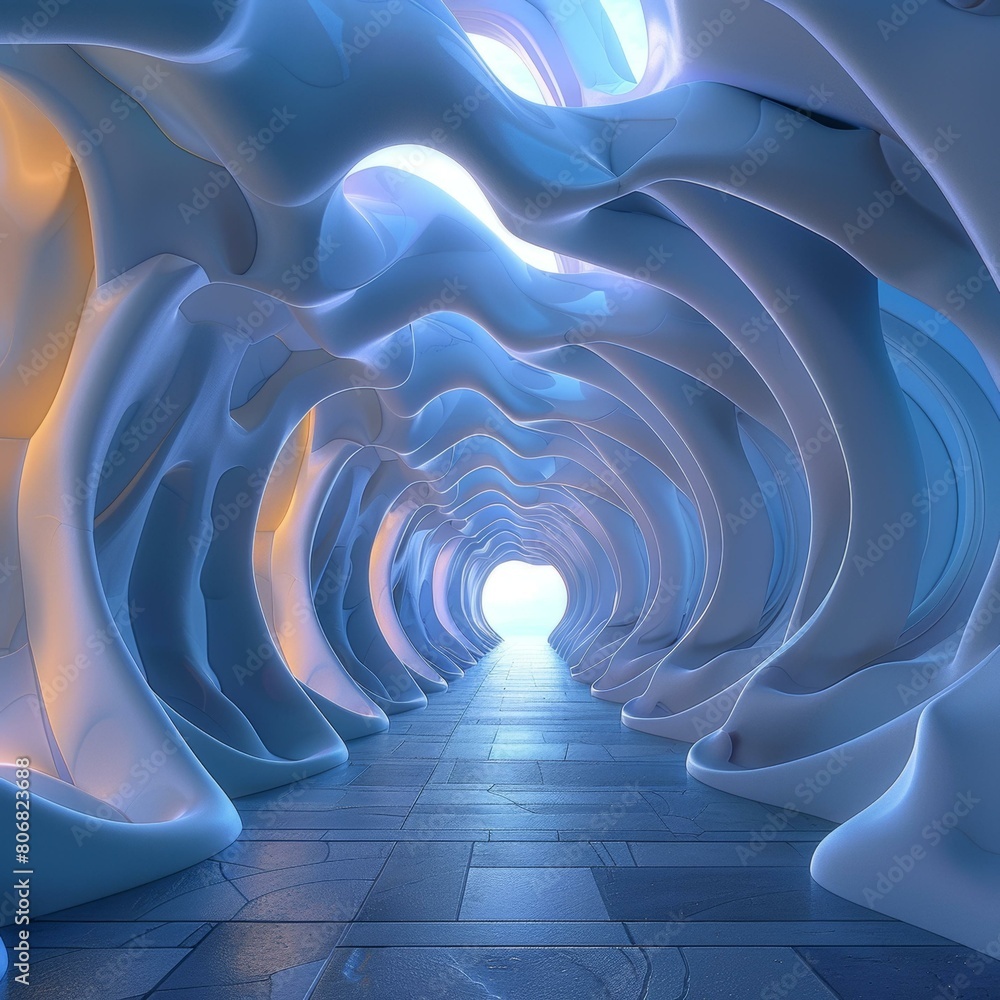 Poster Blue and white sci-fi tunnel