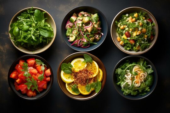 Various salads in bowls