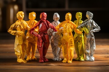 A group of colorful paper origami people
